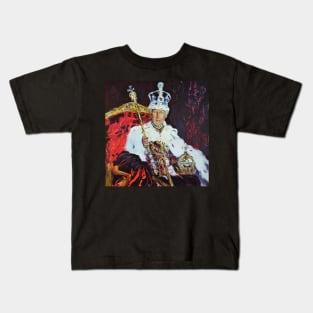 King Charles III Crowning Portrait Painting 698 Kids T-Shirt